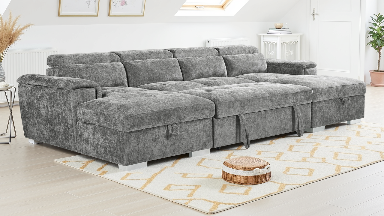Chelsea Sofabed Stone Grey U Shape Corner