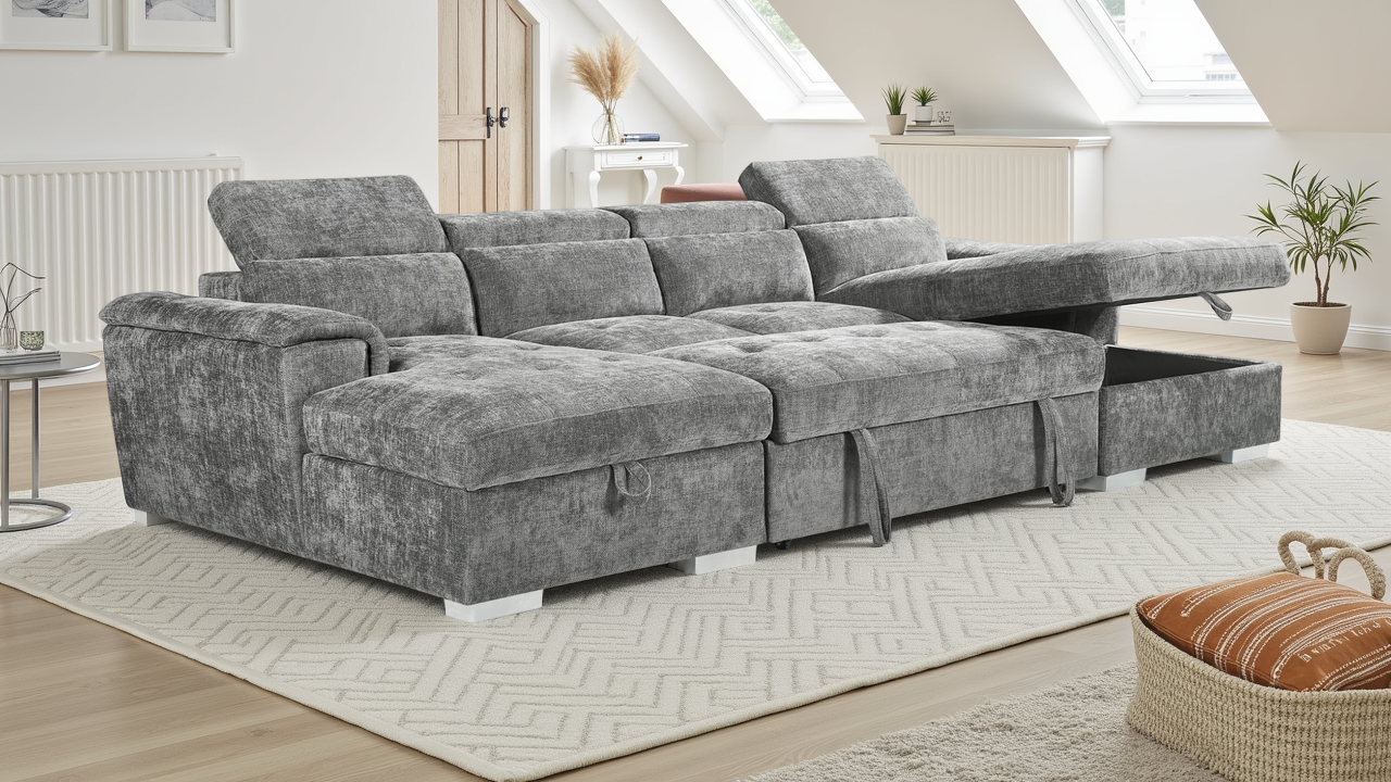 Chelsea Sofabed Stone Grey U Shape Corner