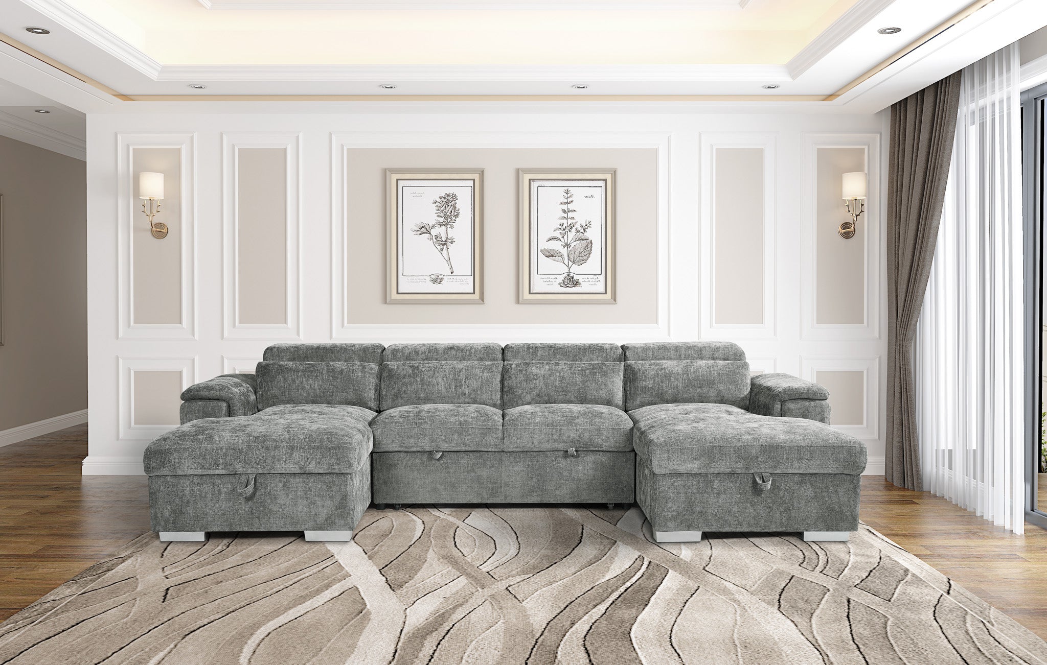 Chelsea Sofabed Stone Grey U Shape Corner