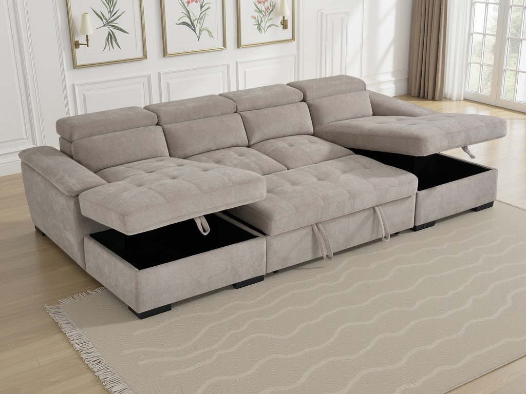 Chelsea Sofabed Beige U Shape Corner