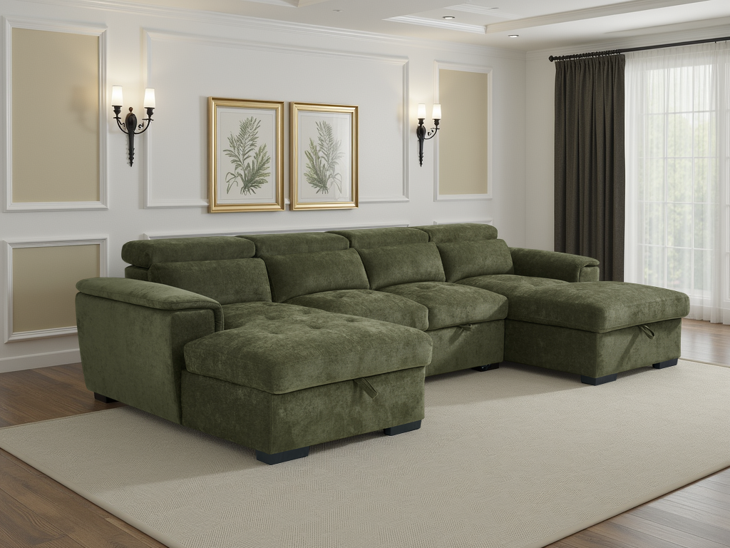 Chelsea Sofabed Wave Green U Shape Corner