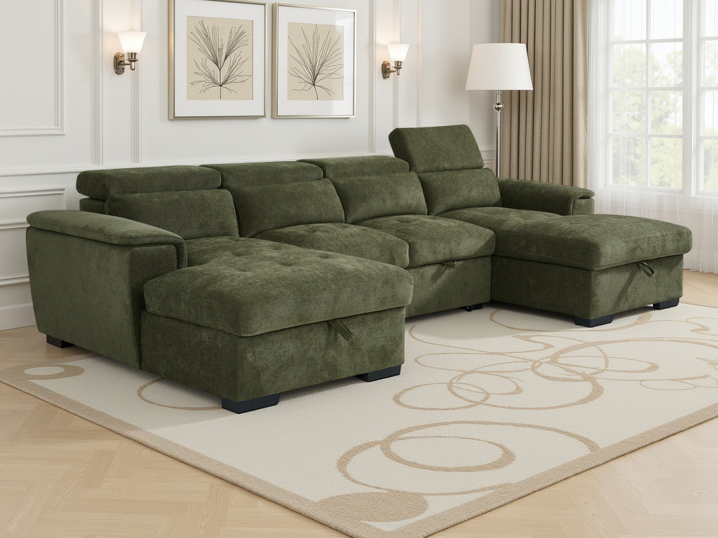 Chelsea Sofabed Wave Green U Shape Corner
