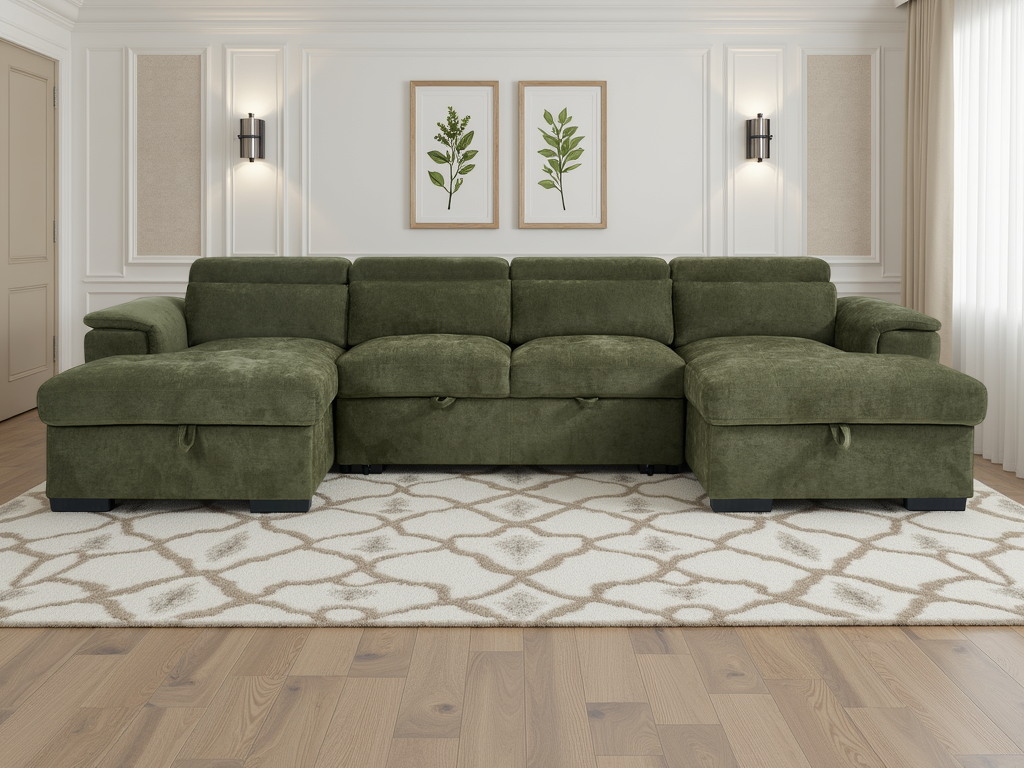 Chelsea Sofabed Wave Green U Shape Corner