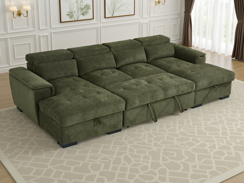 Chelsea Sofabed Wave Green U Shape Corner