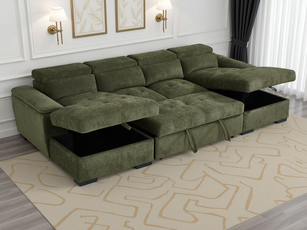 Chelsea Sofabed Wave Green U Shape Corner