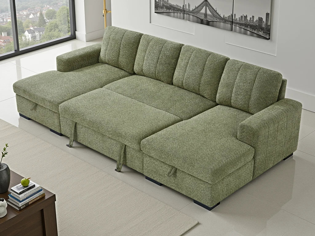 Marlow U Shape Sofa Bed - Olive